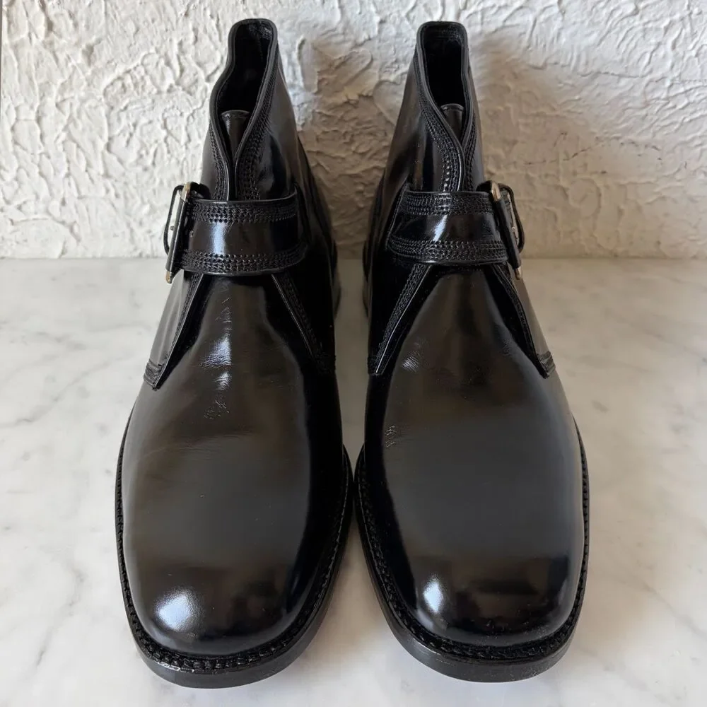 Vintage Florsheim Imperial Guardsman Boot Size 9 Black Leather Monk Strap Unworn